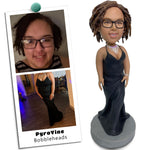 Load image into Gallery viewer, Custom Bobblehead Lady in Black Evening Dress - Personalized Gift for Her